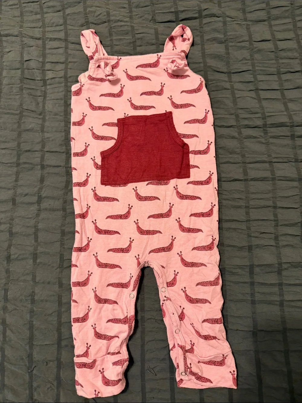 kate quinn Pink Romper with Maroon slugs Print